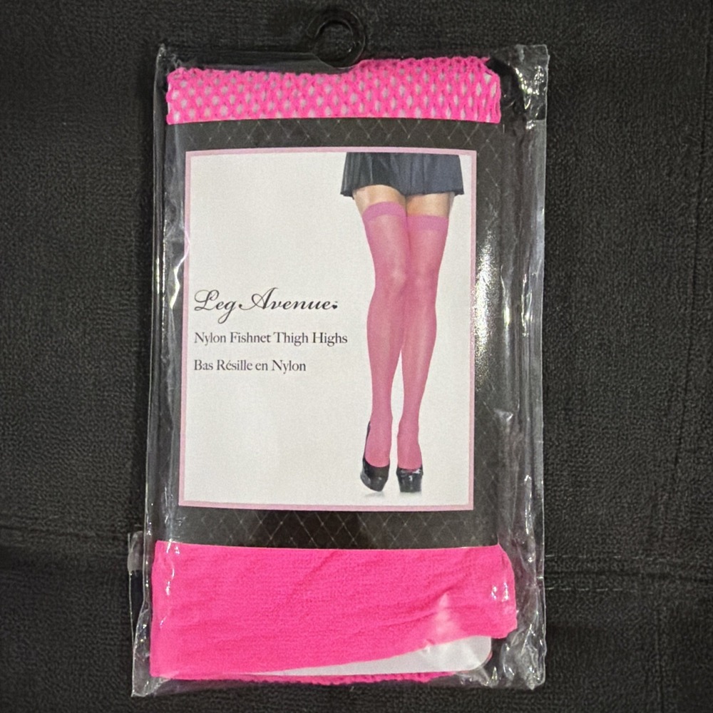Leg Avenue 9011 Hot Pink Nylon Fishnet Thigh High Stockings One Size 0026
